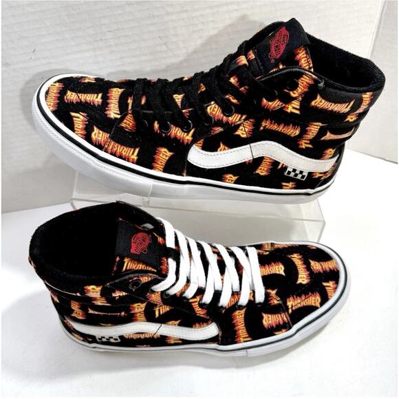 Thrasher x Vans Skate SB Sk8-Hi Rare Thrasher Flames Logo Mens Size 8.5 NEW - Picture 12 of 15